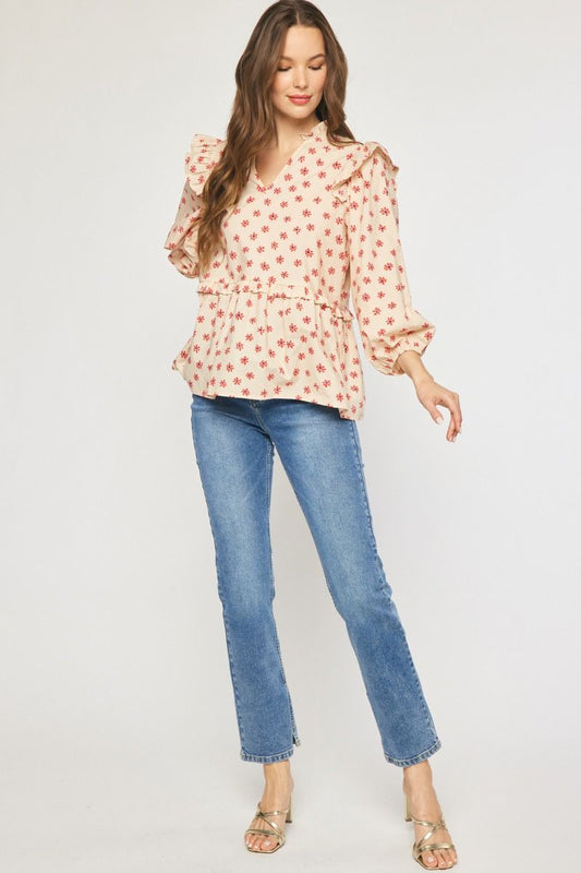 Longsleeve Floral Top in Sand