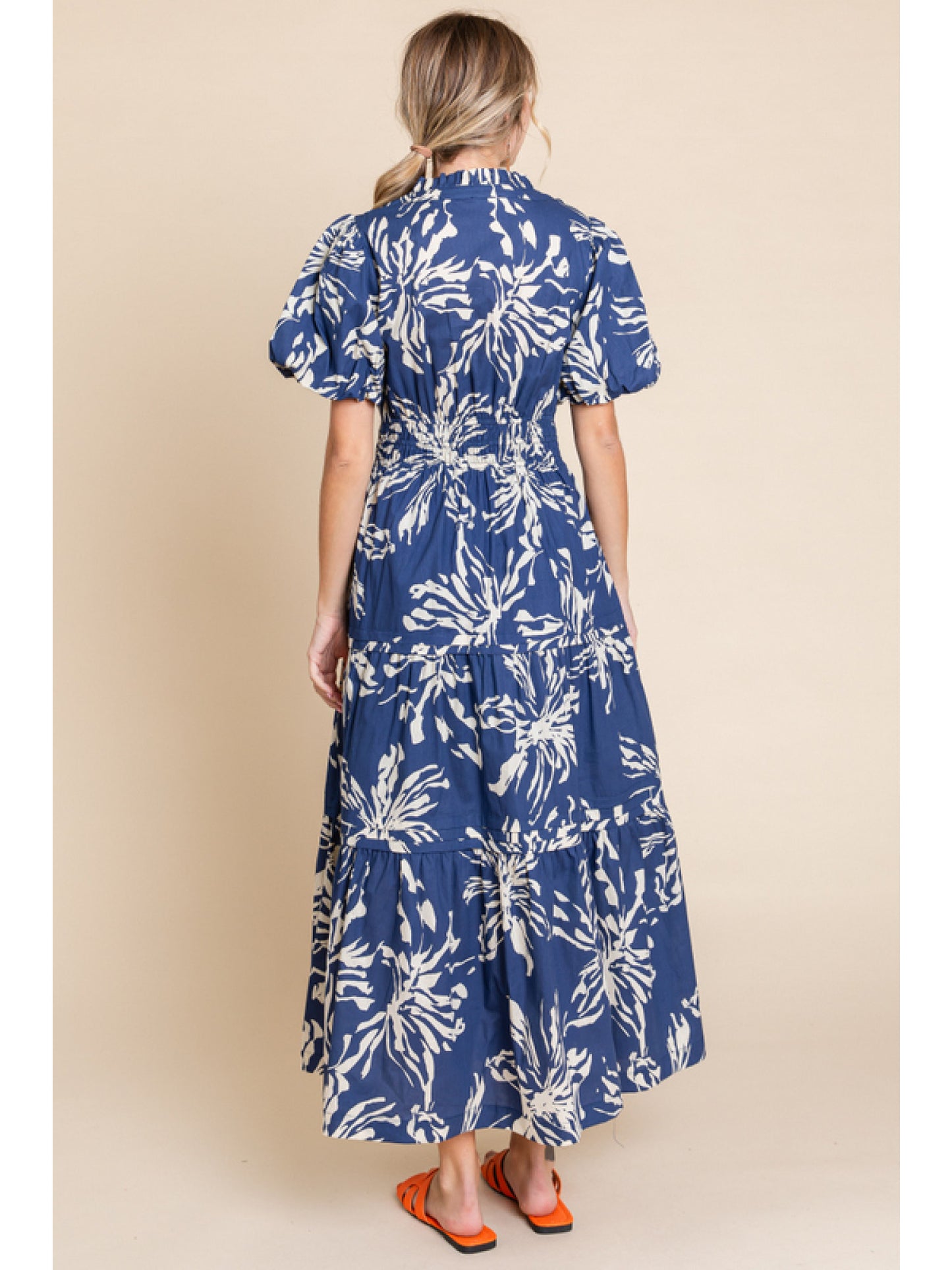 Navy Flower Print Maxi Dress