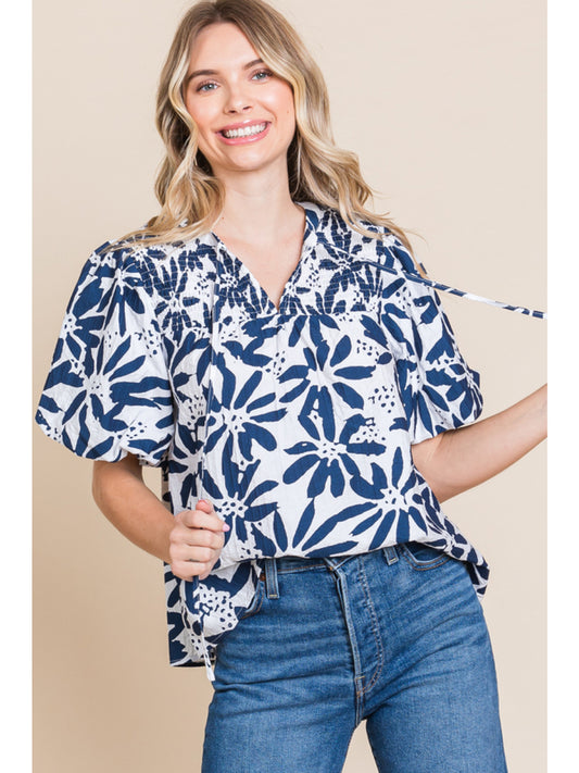 Navy Floral Print Blouse