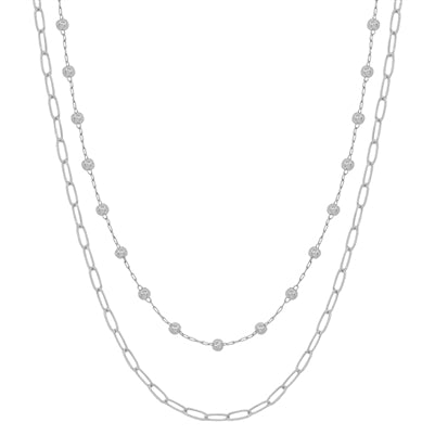 Layered Chain Necklace & Earring Set in Silver