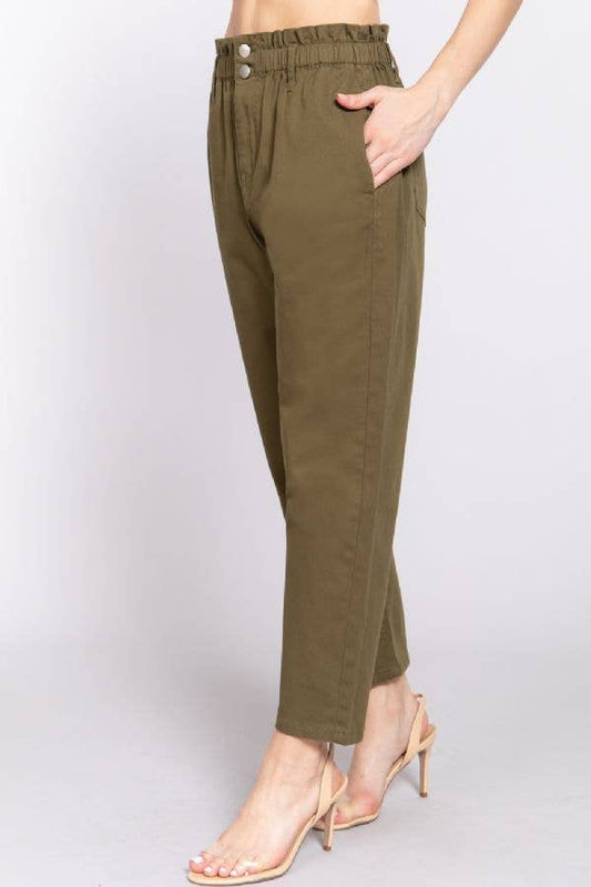 Paper Bag Pants in Deep Olive