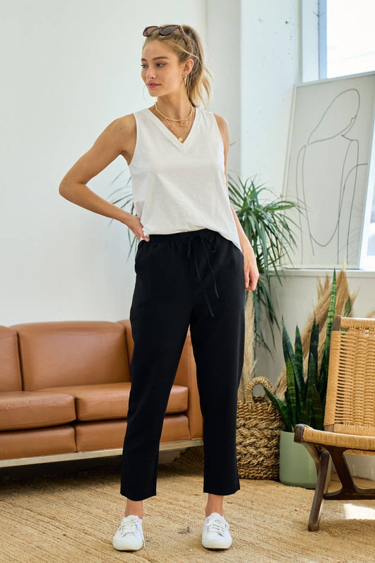 Drawstring Slim Pants in Black - FINAL SALE