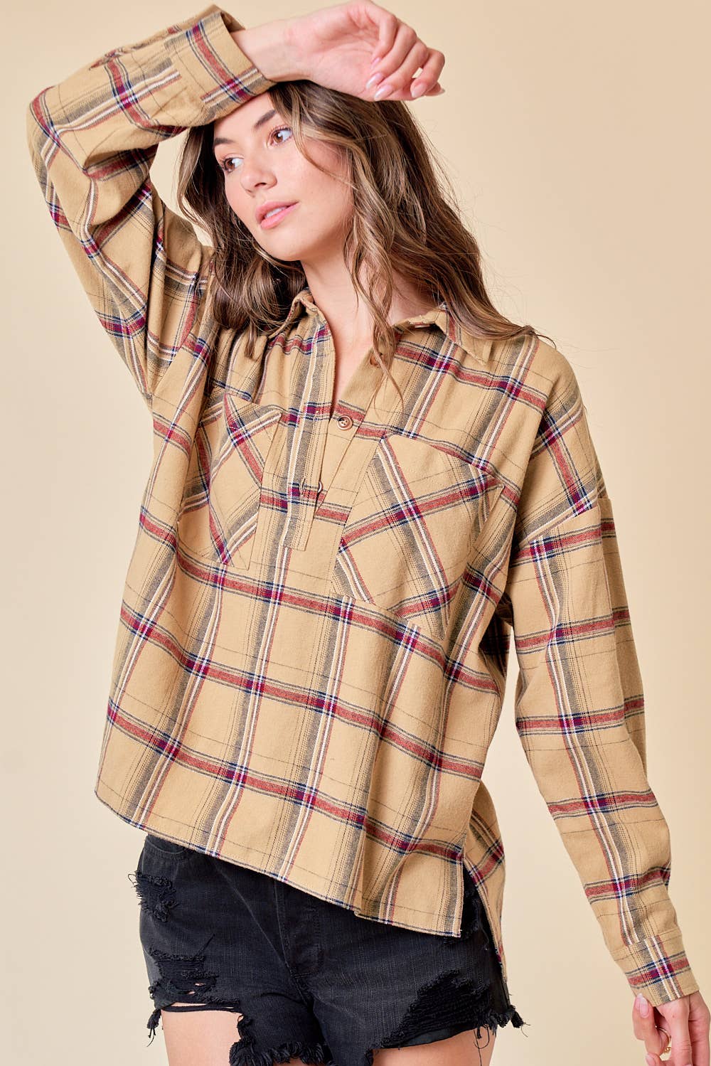 Plaid Flannel Shirt in Sand